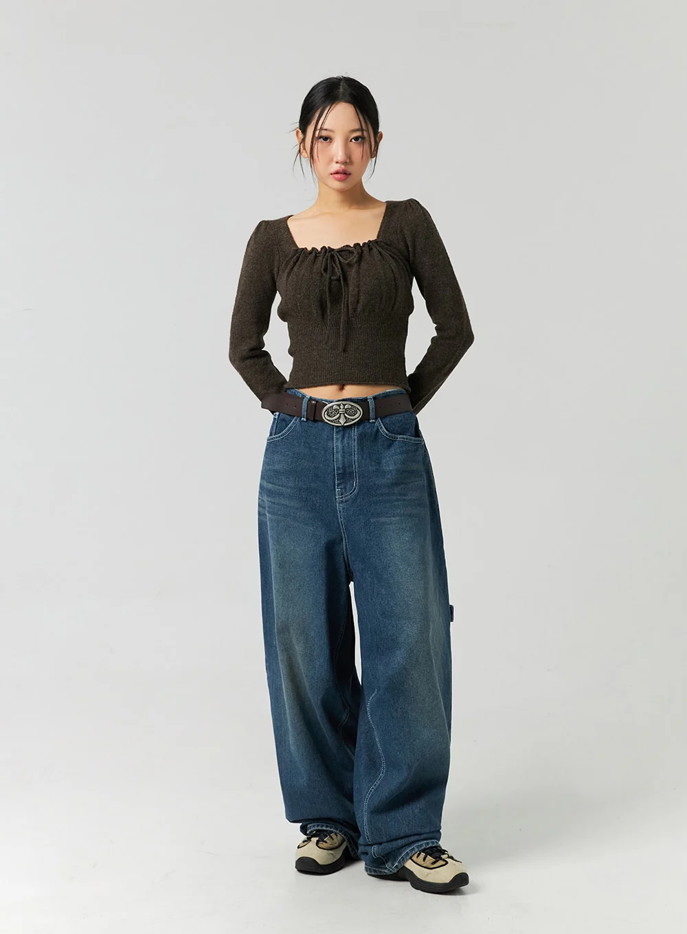 Washed Cotton Wide Leg Jeans CO323 - Image 8