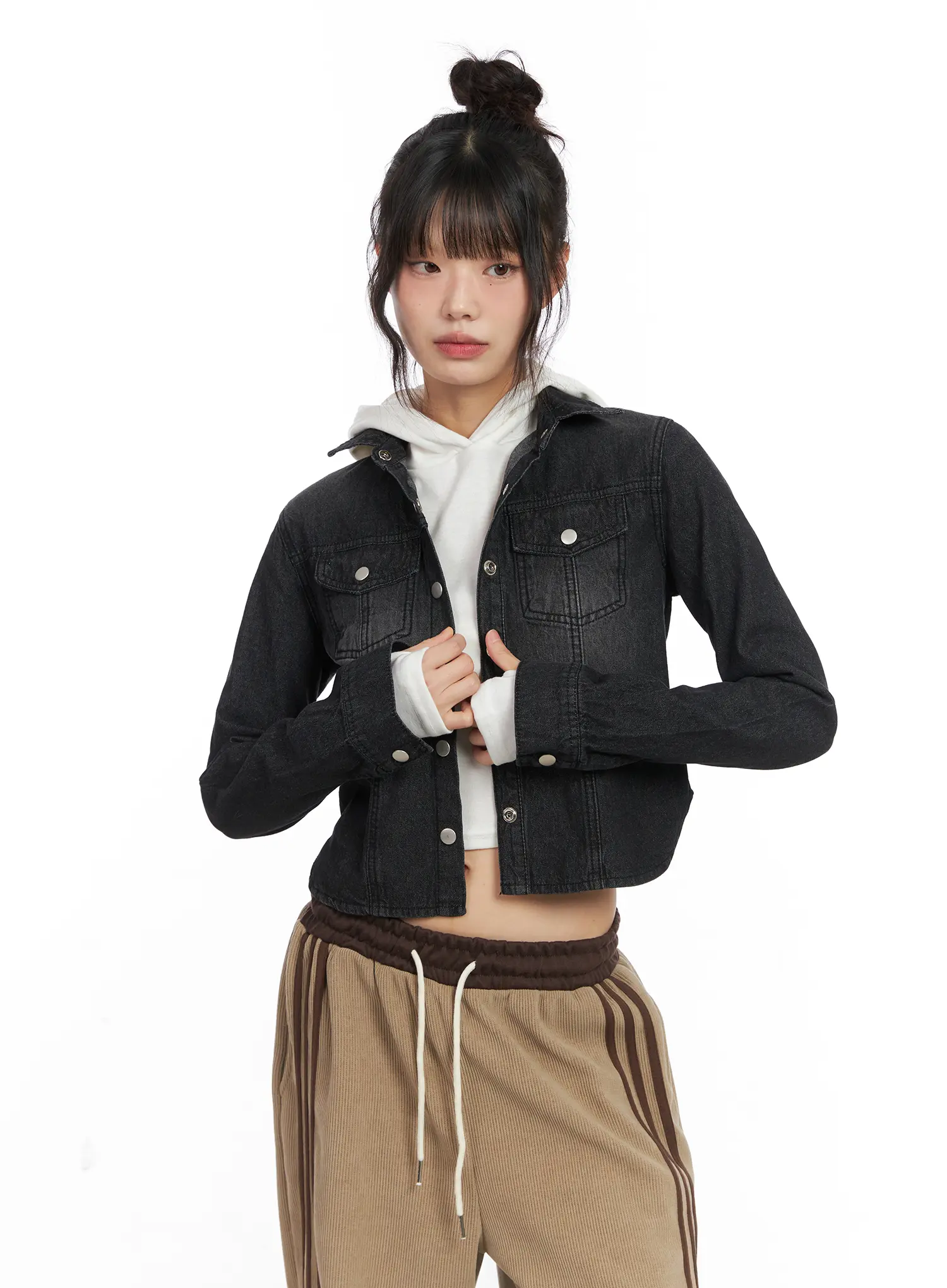 Washed Cropped Denim Jacket CN521 - Image 2