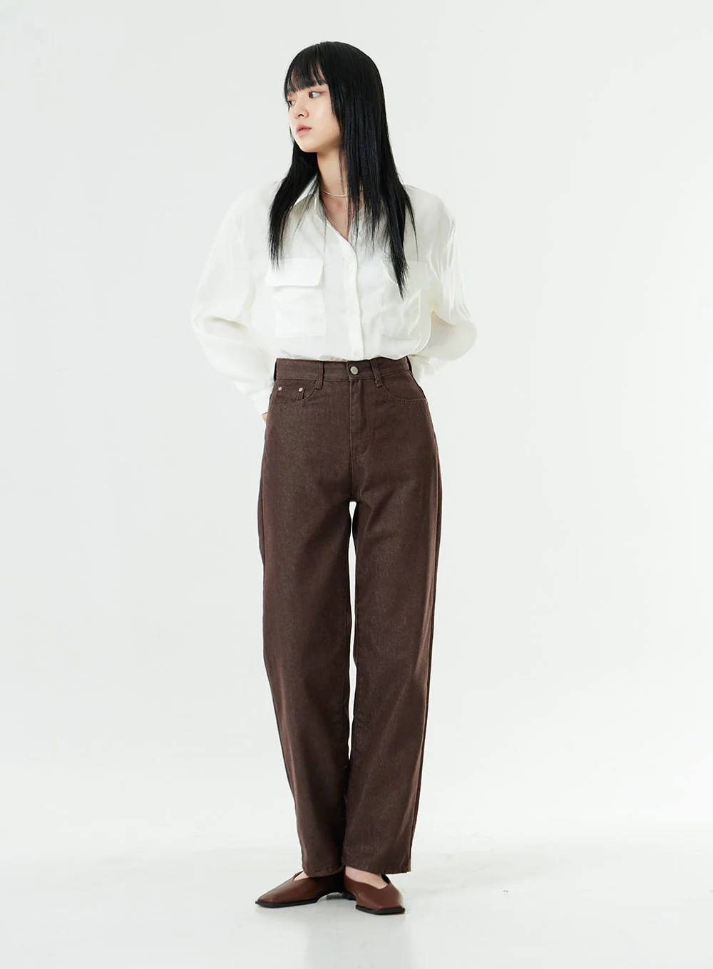 Washed Dark Brown Straight Fit Pants OG24 - Image 3