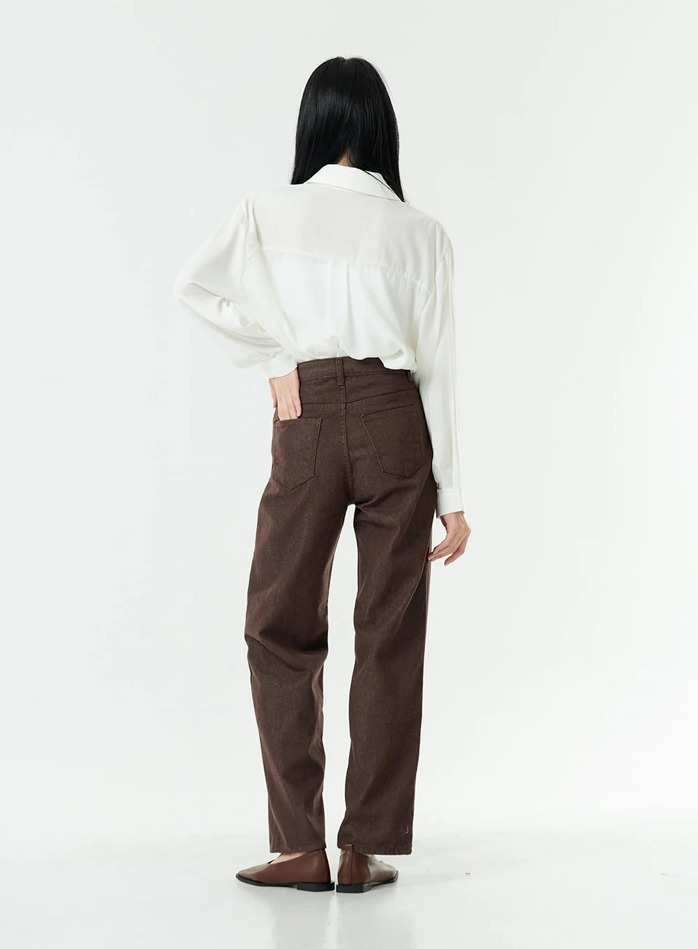 Washed Dark Brown Straight Fit Pants OG24 - Image 4