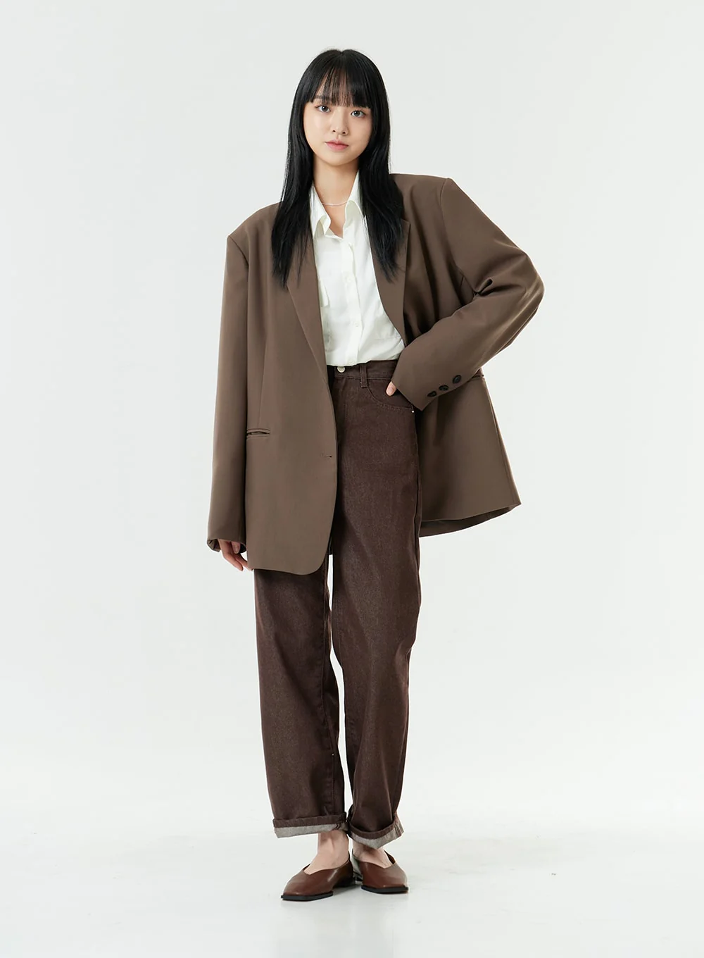Washed Dark Brown Straight Fit Pants OG24 - Image 9