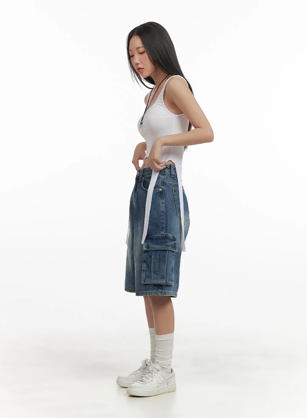 Washed Denim Cargo Jorts CY420 - Image 3