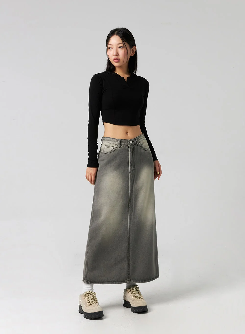 Washed Denim Maxi Skirt CG327 - Image 11