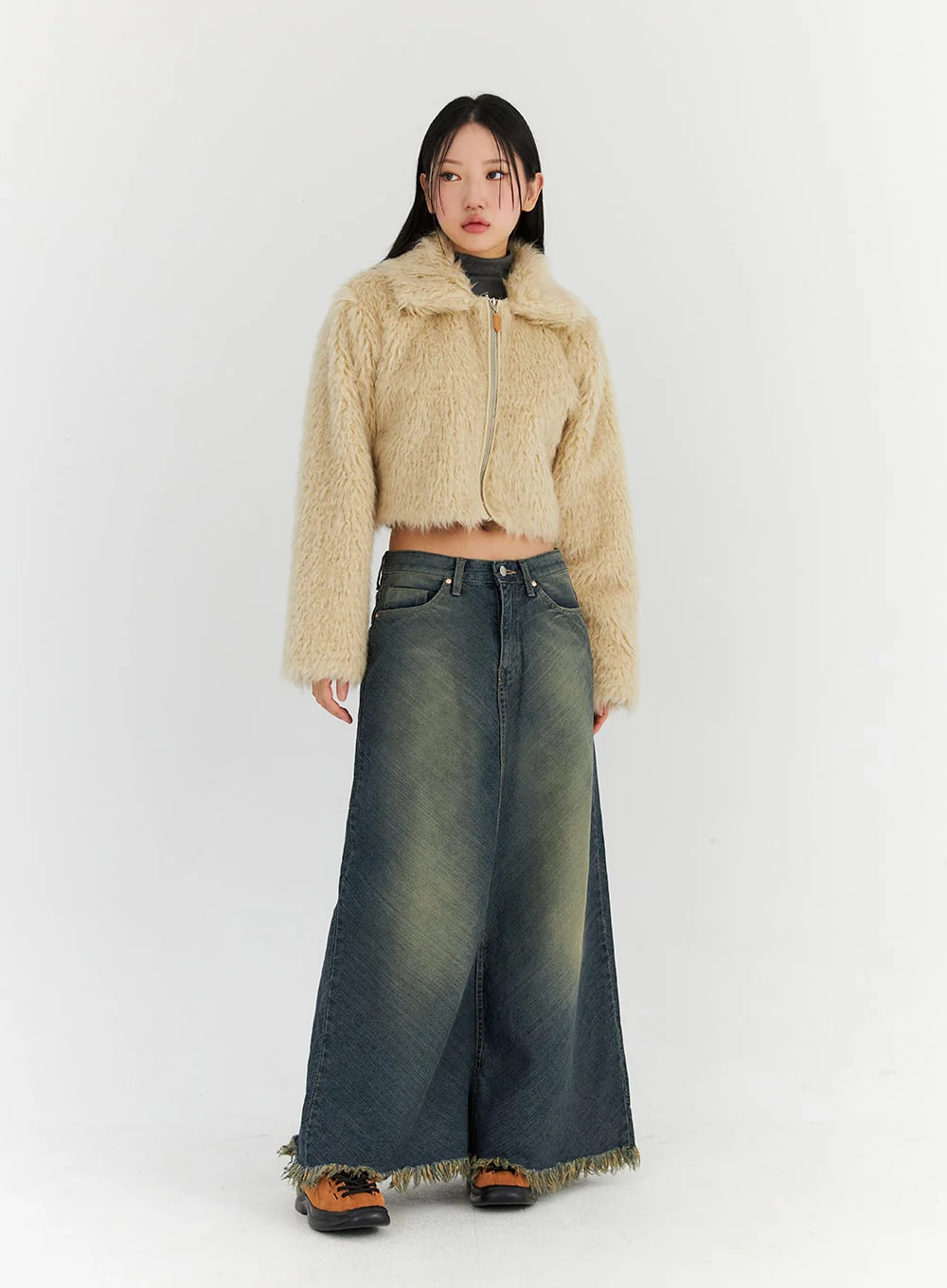 Washed Denim Maxi Skirt CN314 - Image 2