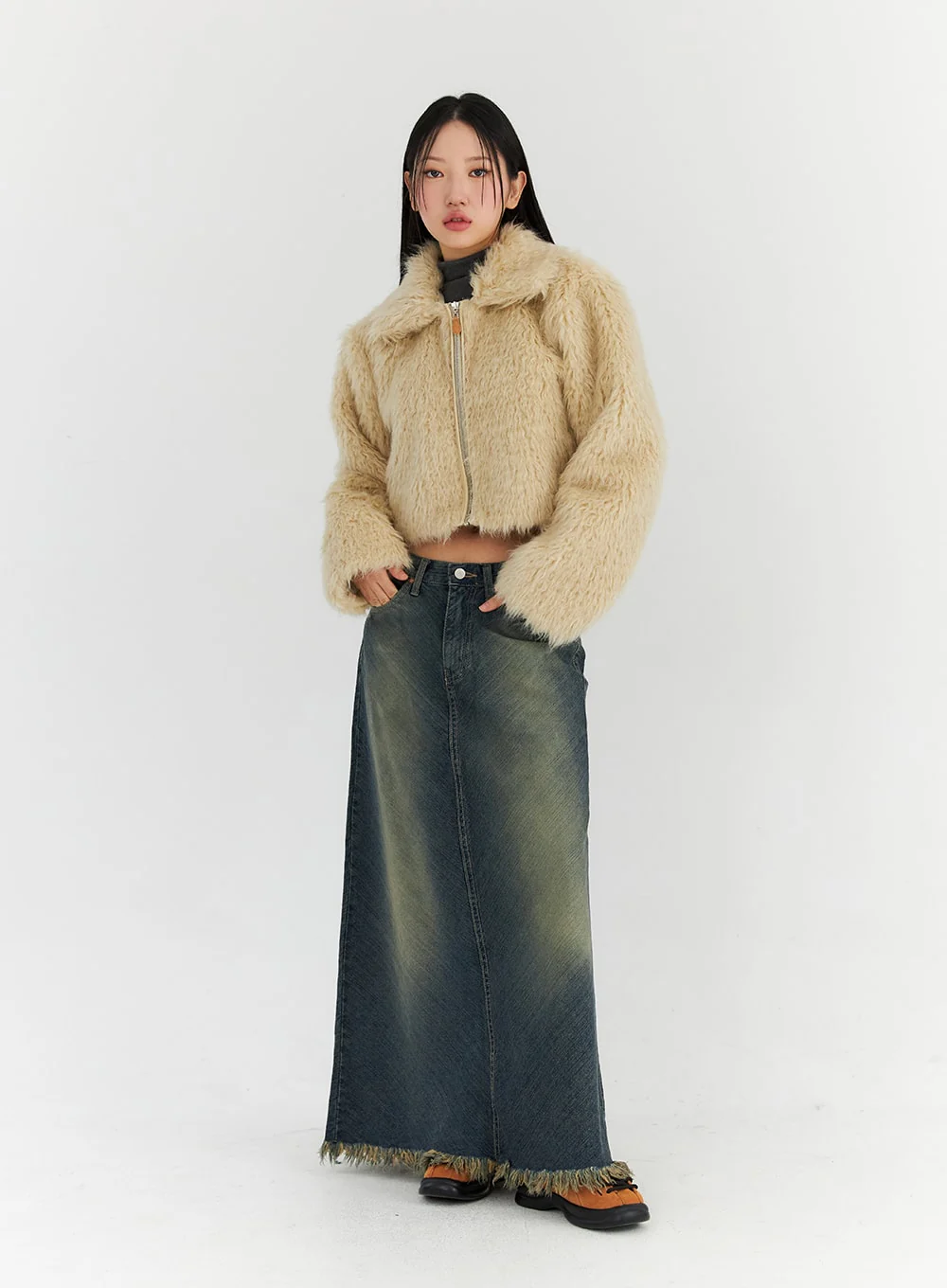 Washed Denim Maxi Skirt CN314 - Image 6