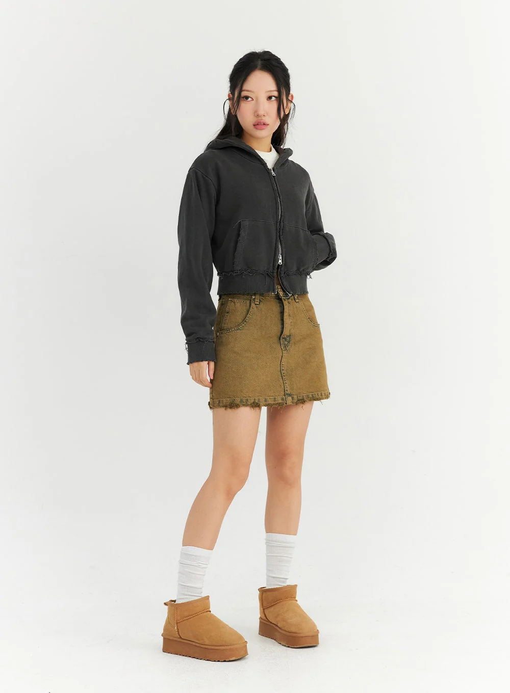 Washed Destroyed Denim Mini Skirt CN303 - Image 2