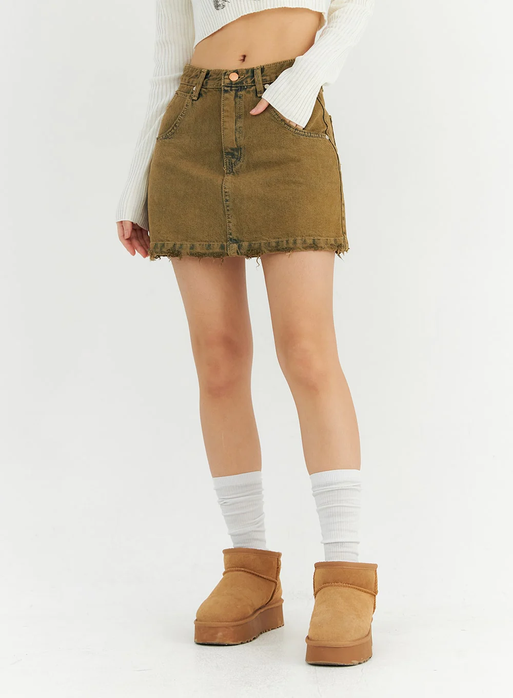 Washed Destroyed Denim Mini Skirt CN303 - Image 5