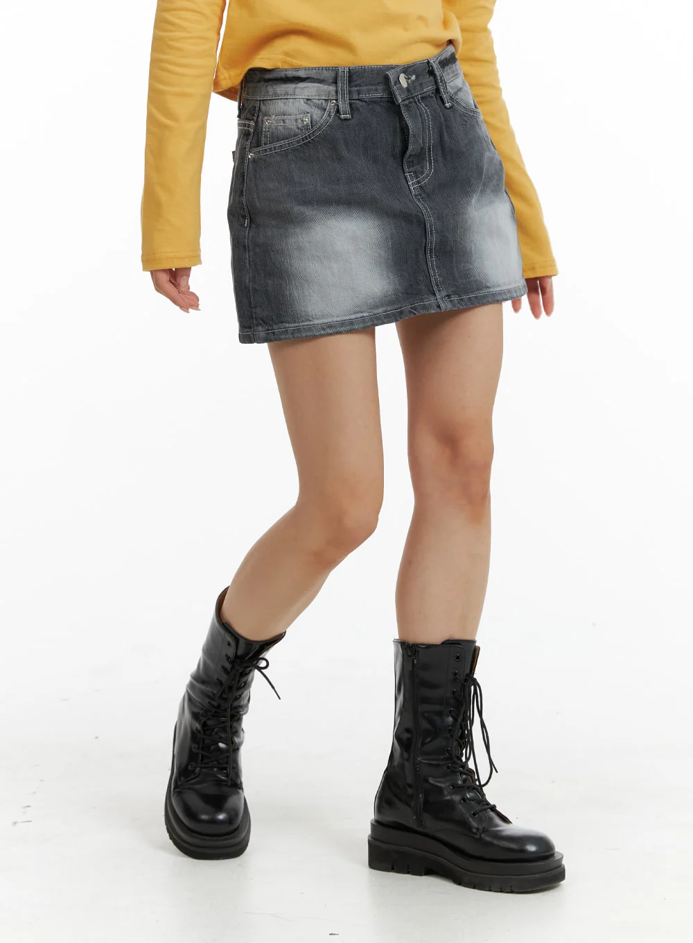 Washed Low Rise Mini Denim Skirt IM405 - Image 4