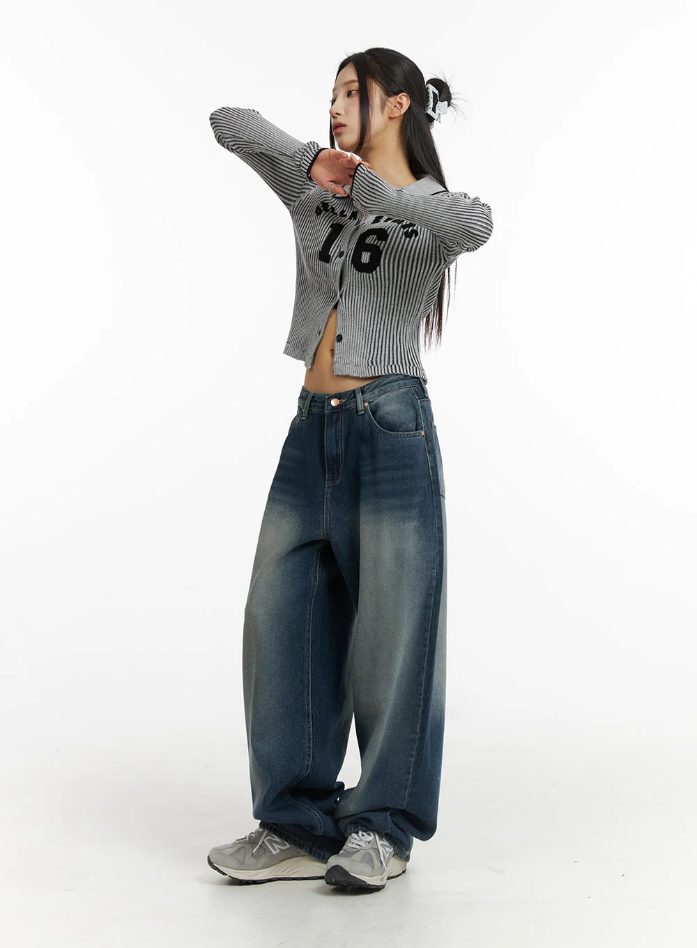 Washed Wide Leg Denim Jeans CJ418 - Image 6