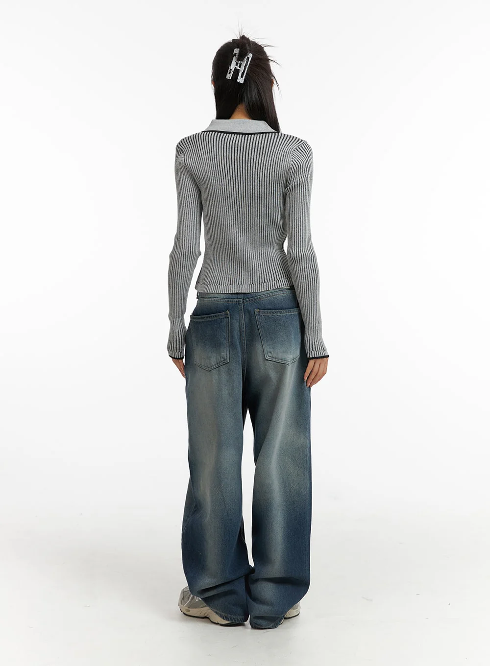 Washed Wide Leg Denim Jeans CJ418 - Image 7