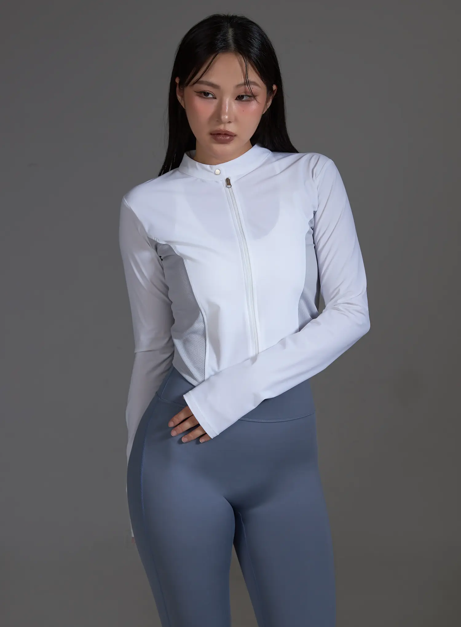 White Contrast Trim Crop Jacket (White) IO517