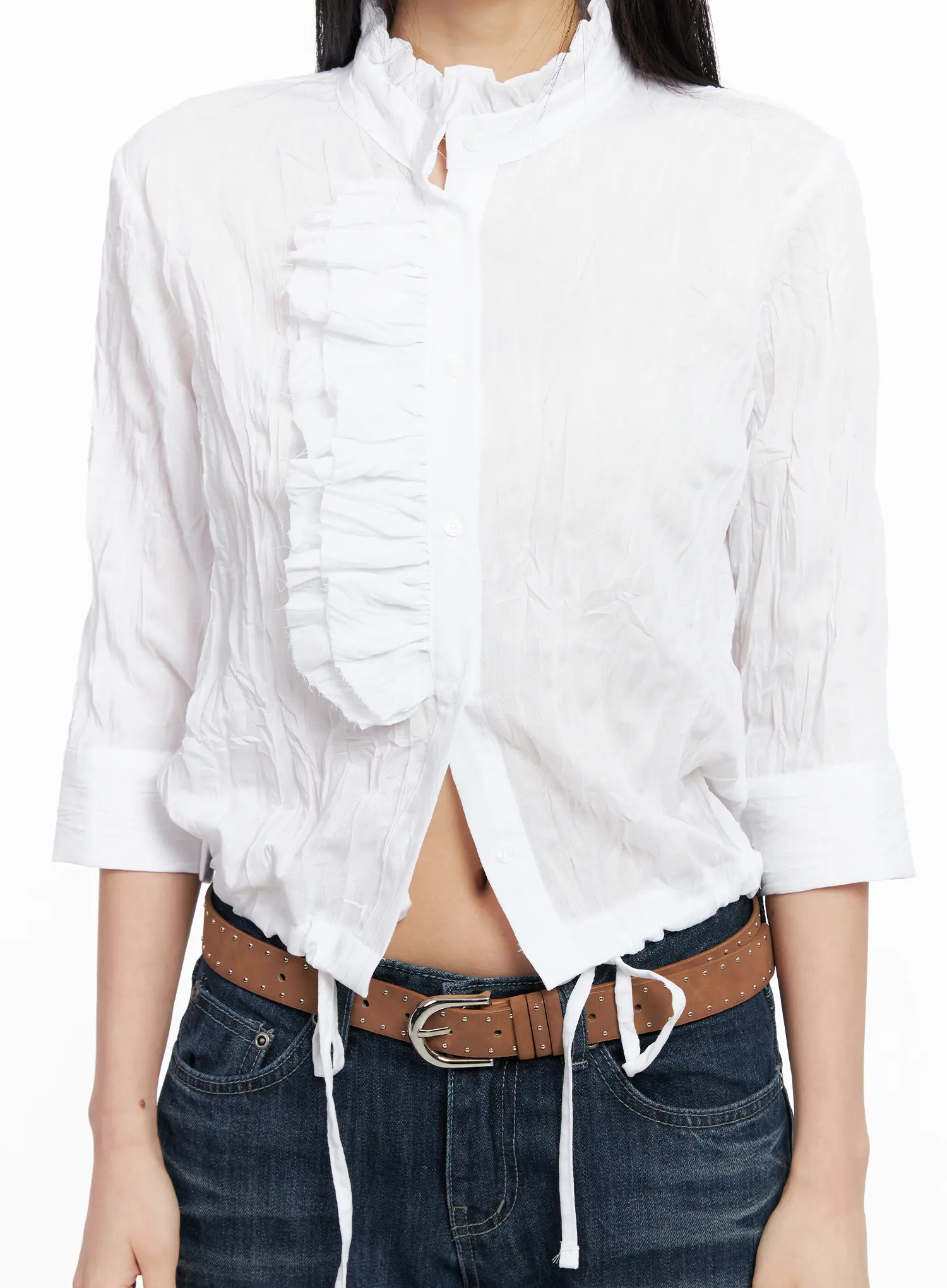 White Crinkled High Collar Top CC1109 - Image 3