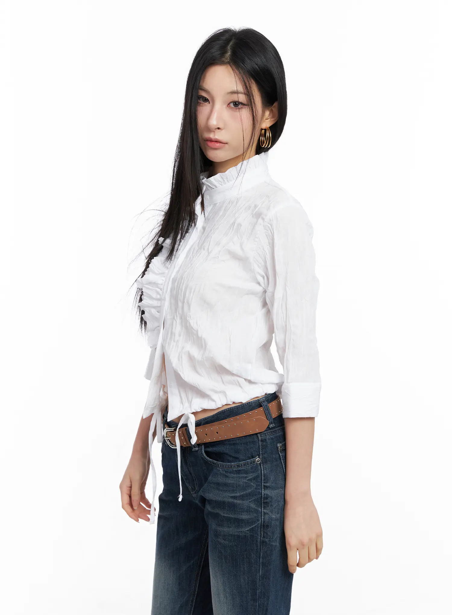 White Crinkled High Collar Top CC1109 - Image 4