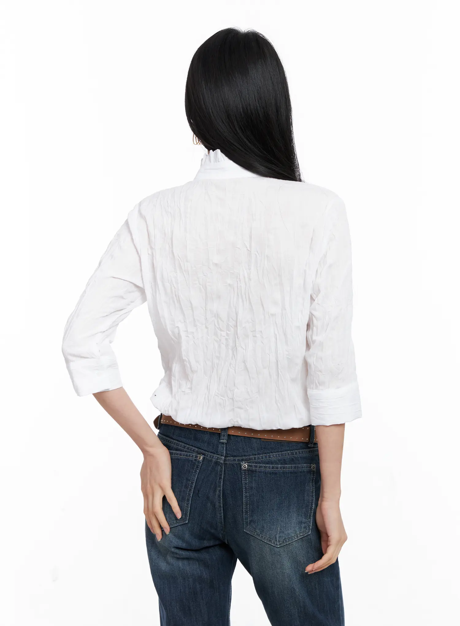 White Crinkled High Collar Top CC1109 - Image 6