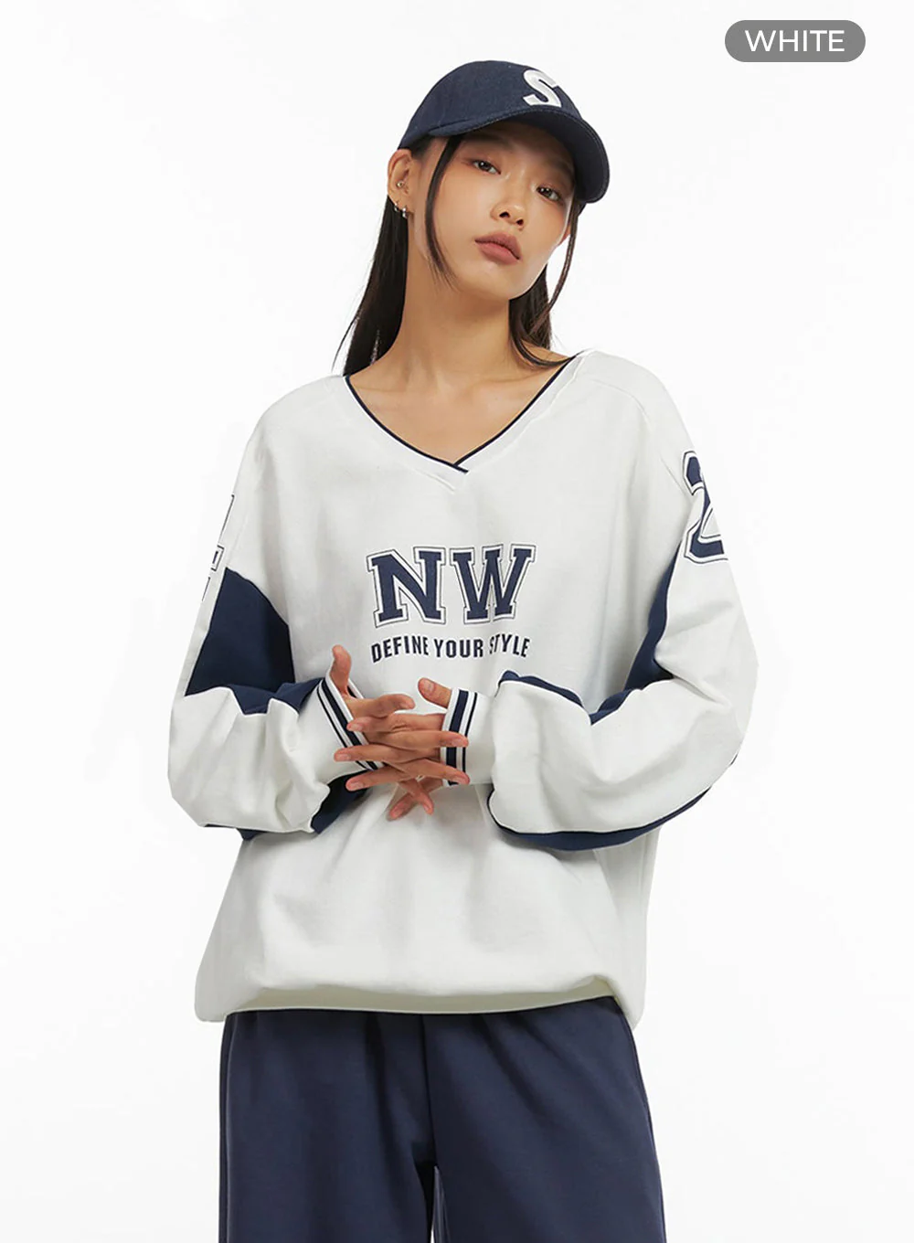 White V-Neck Jersey Sweatshirt IO409 - Image 13