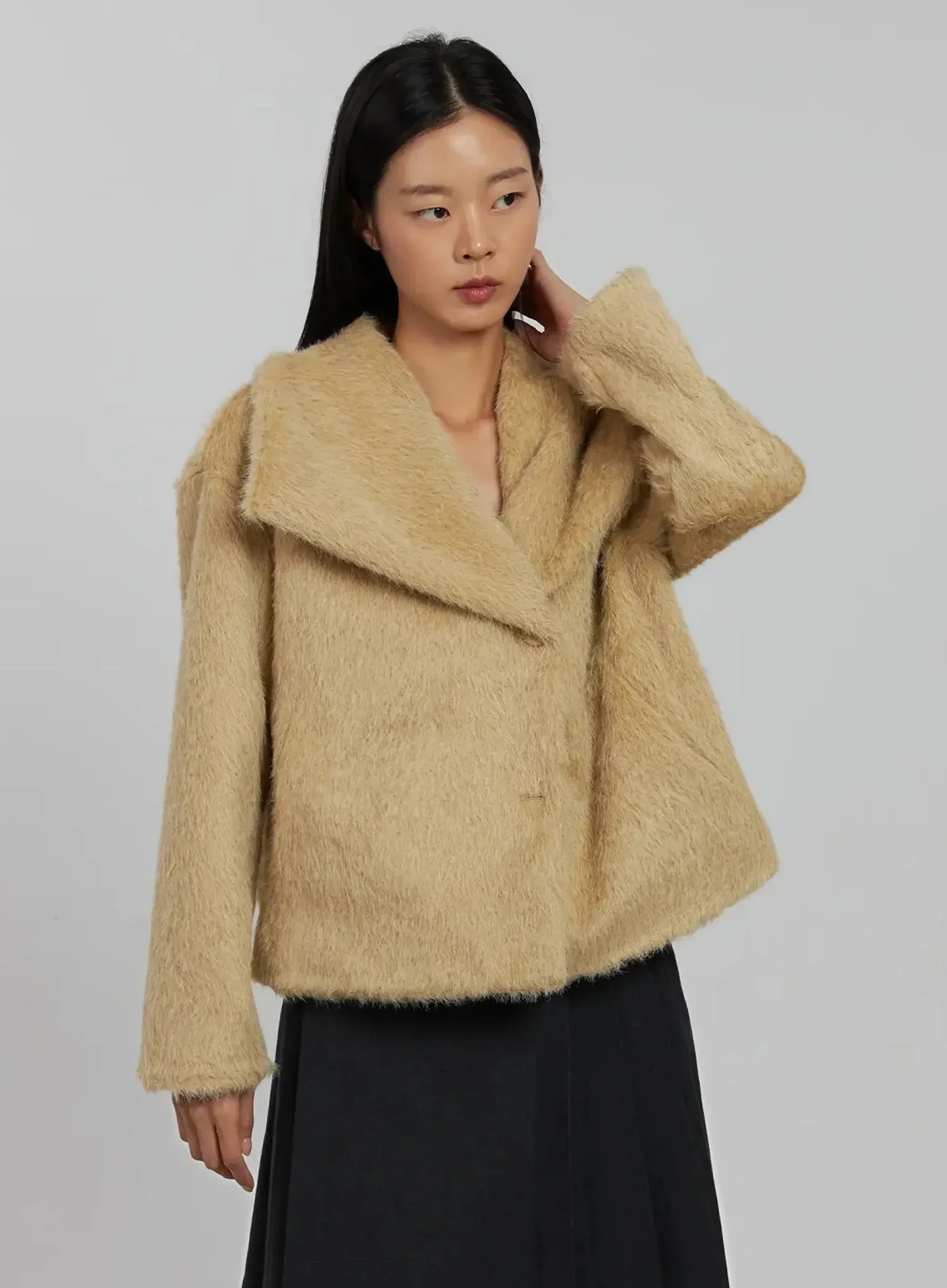 Wide Collar Faux Fur Coat IJ509