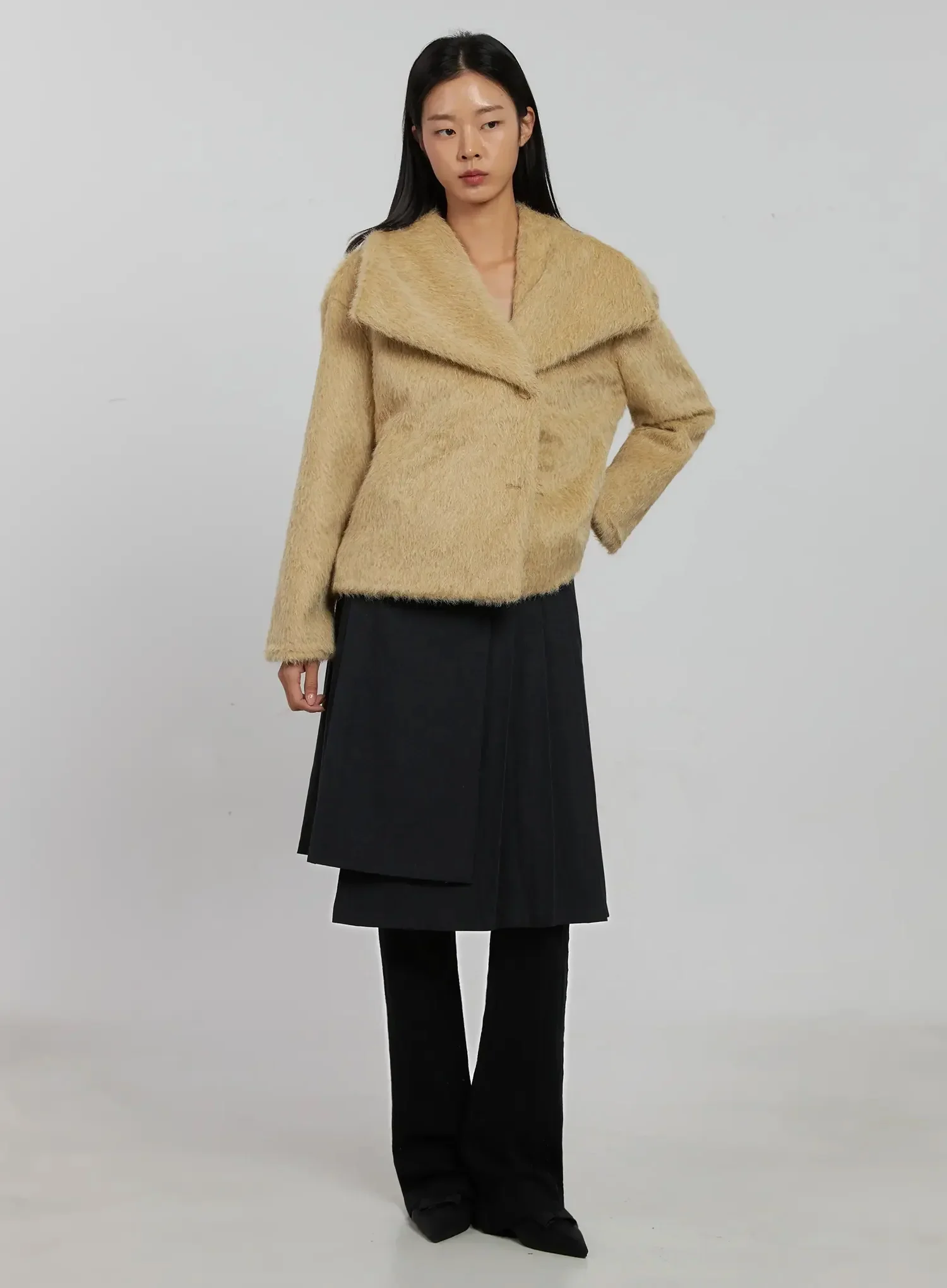 Wide Collar Faux Fur Coat IJ509 - Image 3