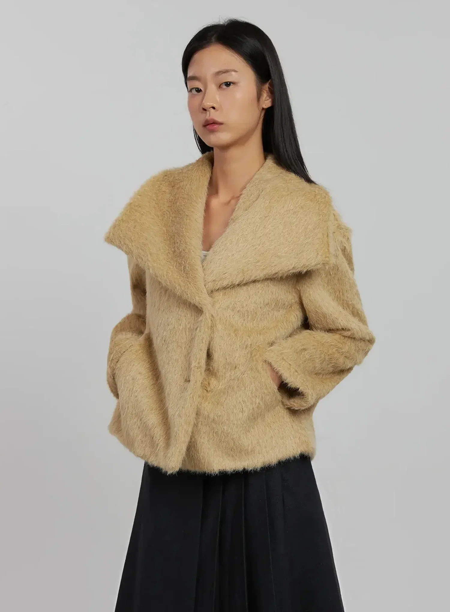 Wide Collar Faux Fur Coat IJ509 - Image 6
