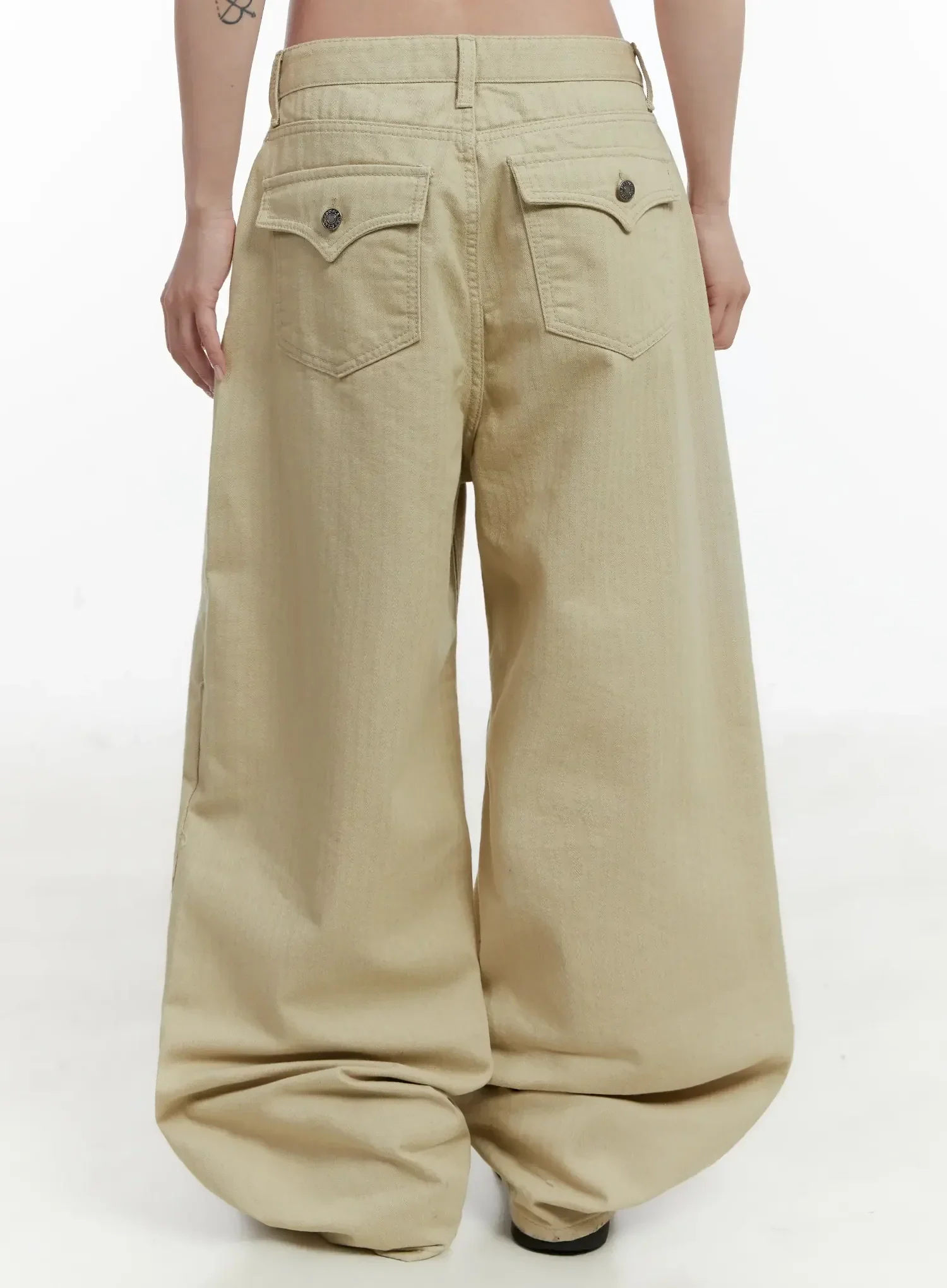 Wide Herringbone Fleece-Lined Pants IJ521 - Image 10