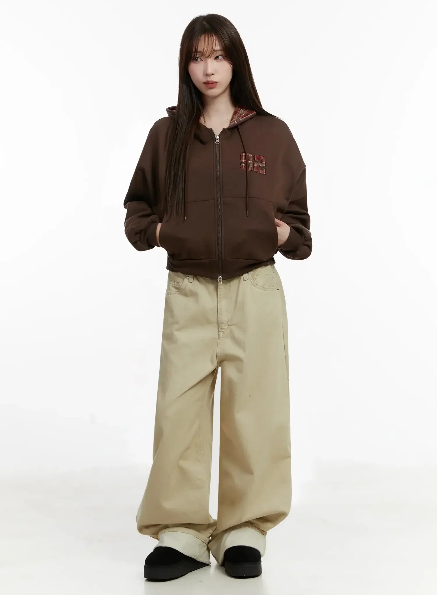 Wide Herringbone Fleece-Lined Pants IJ521 - Image 6
