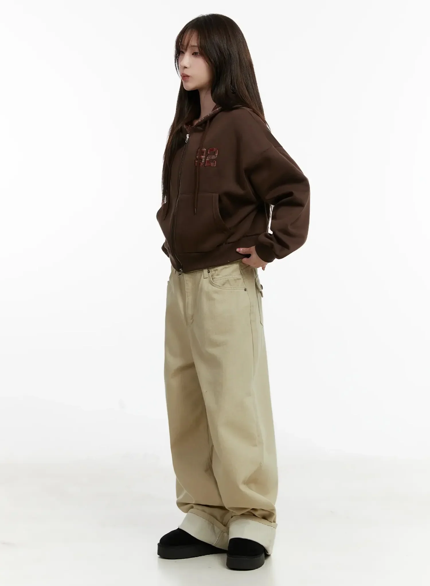 Wide Herringbone Fleece-Lined Pants IJ521 - Image 7