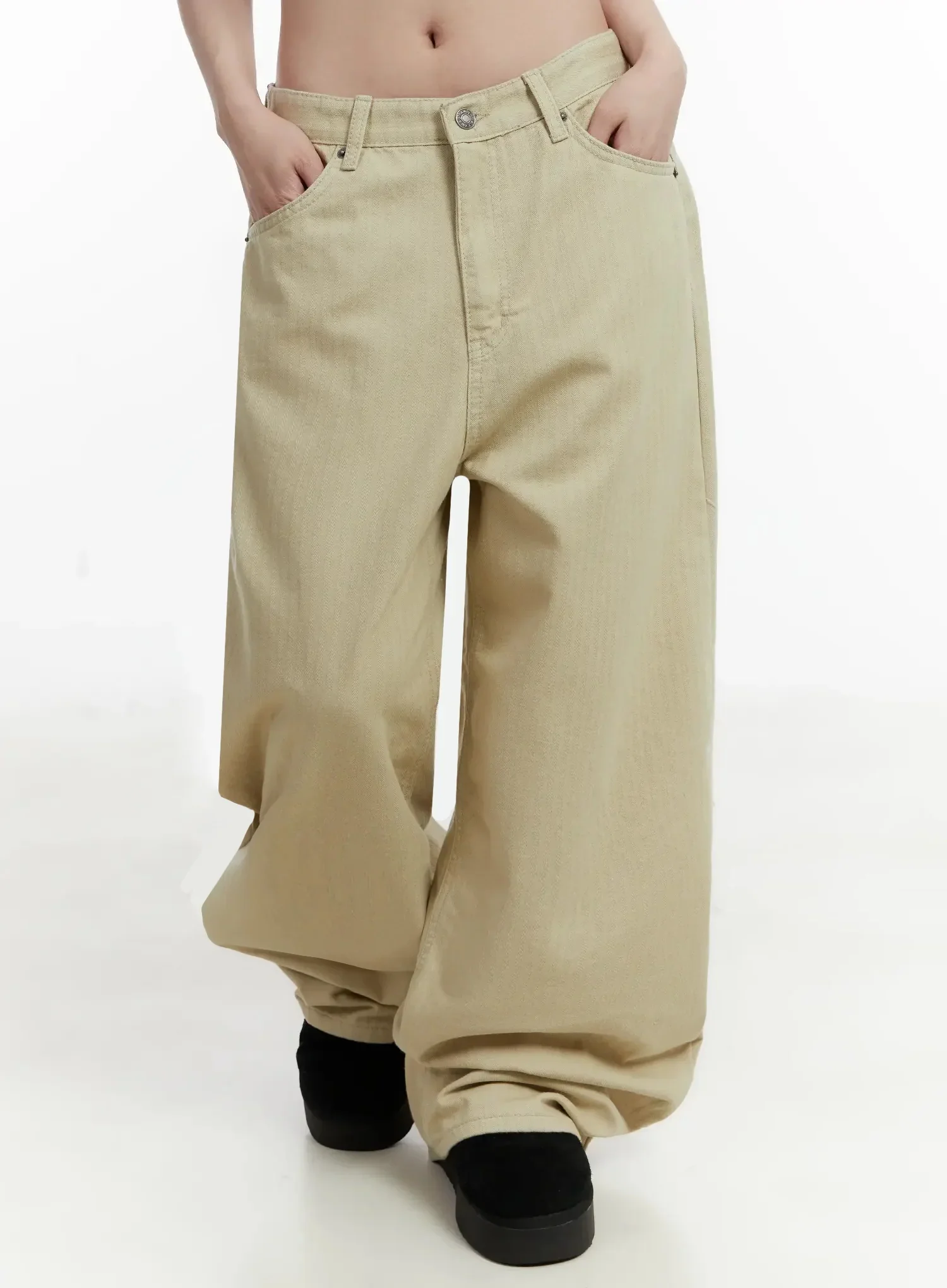 Wide Herringbone Fleece-Lined Pants IJ521 - Image 8