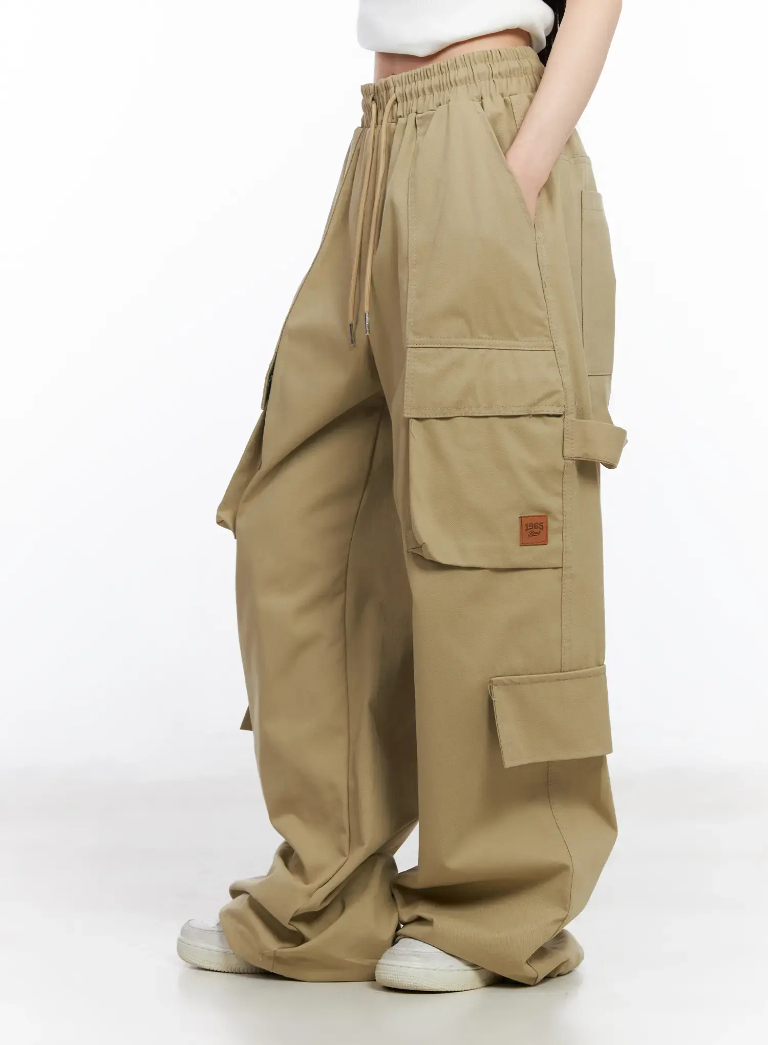 Wide Leg Cargo Pants with Elastic Waist CF519 - Image 5