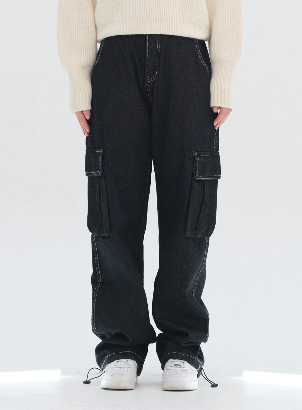 Wide Leg Denim Cargo Pants - Image 6
