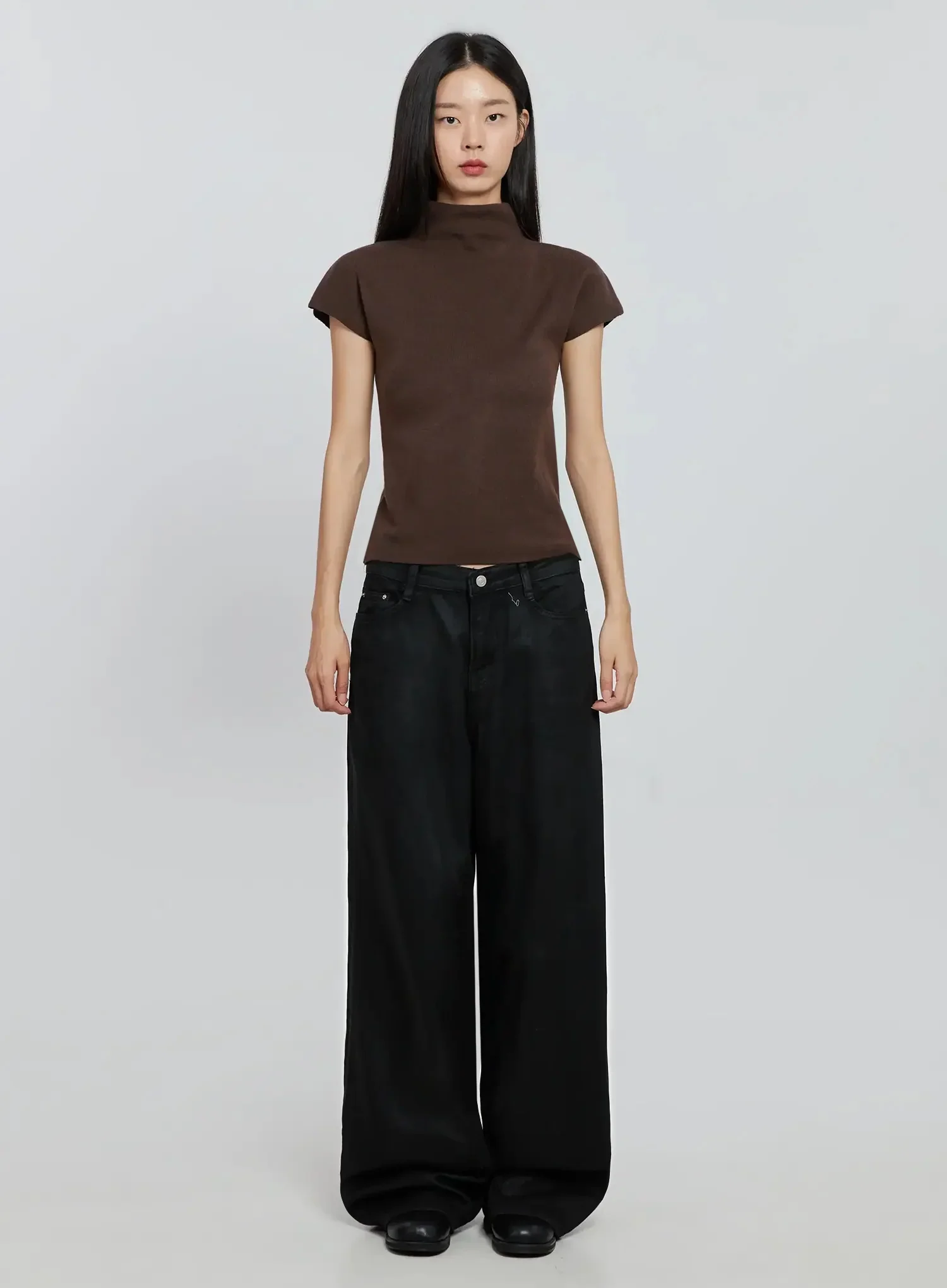Wide Leg Faux Leather Pants IO530 - Image 6