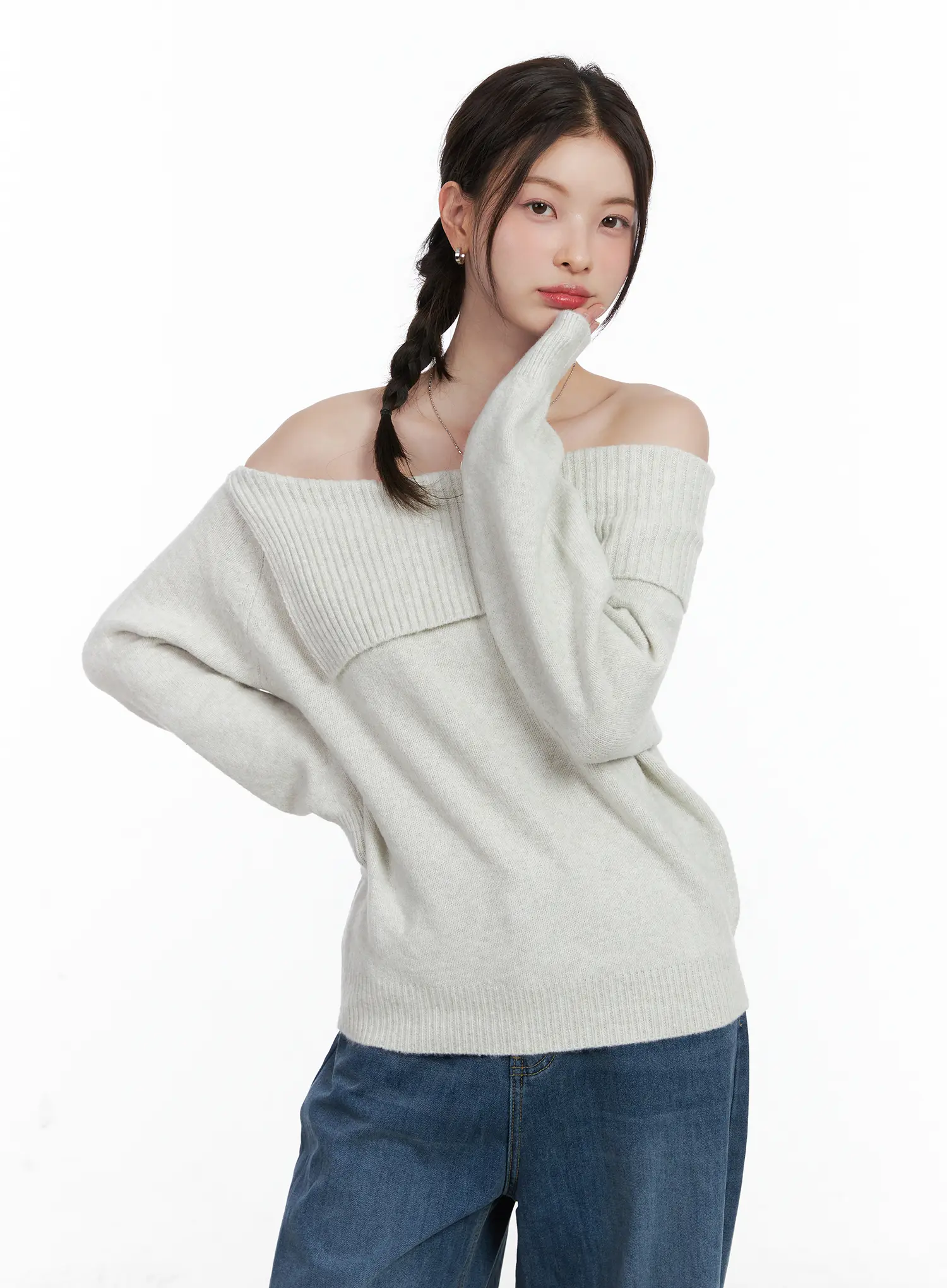 Wide Off-Shoulder Knit Sweater CN519 - Image 9
