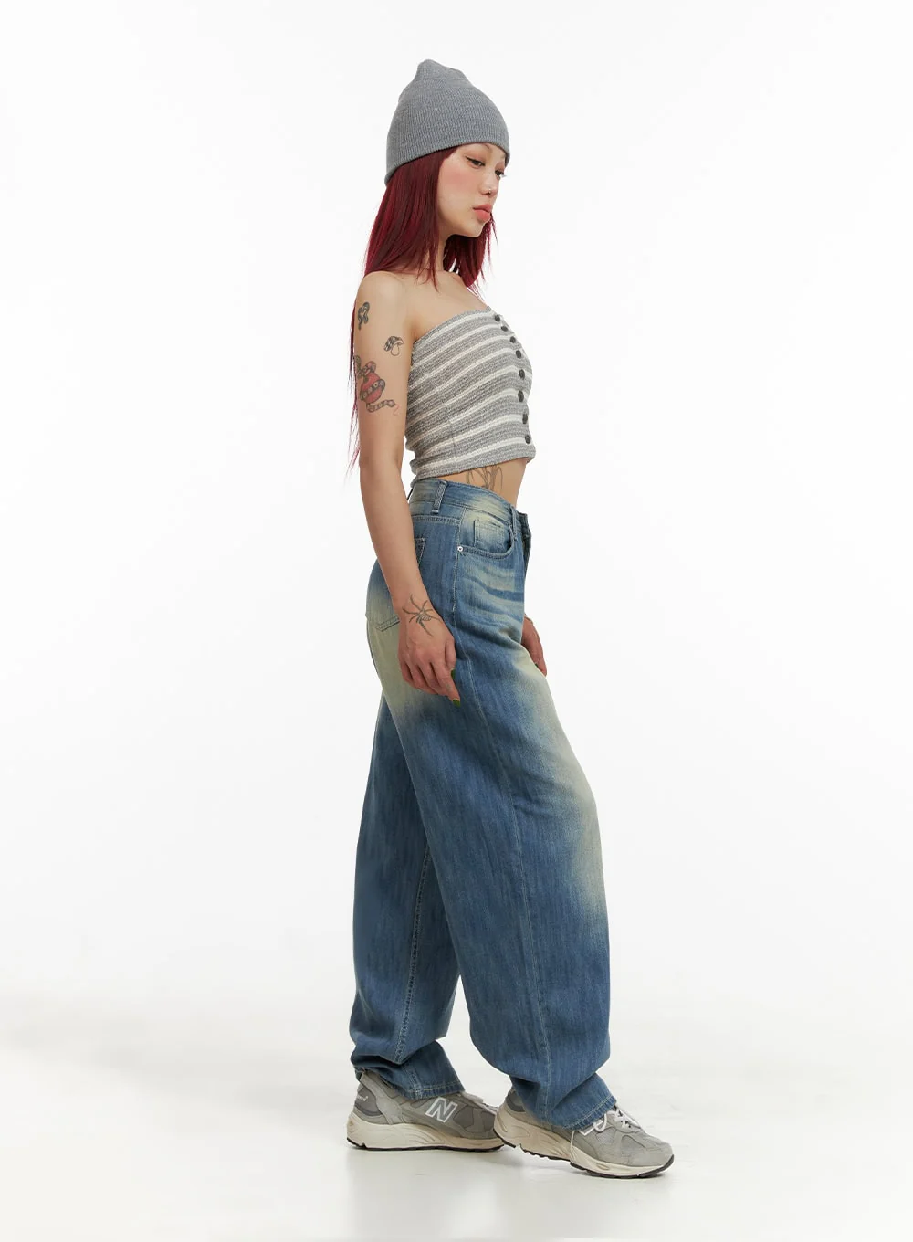 Wide Washed Blue Denim Jeans CY429 - Image 4