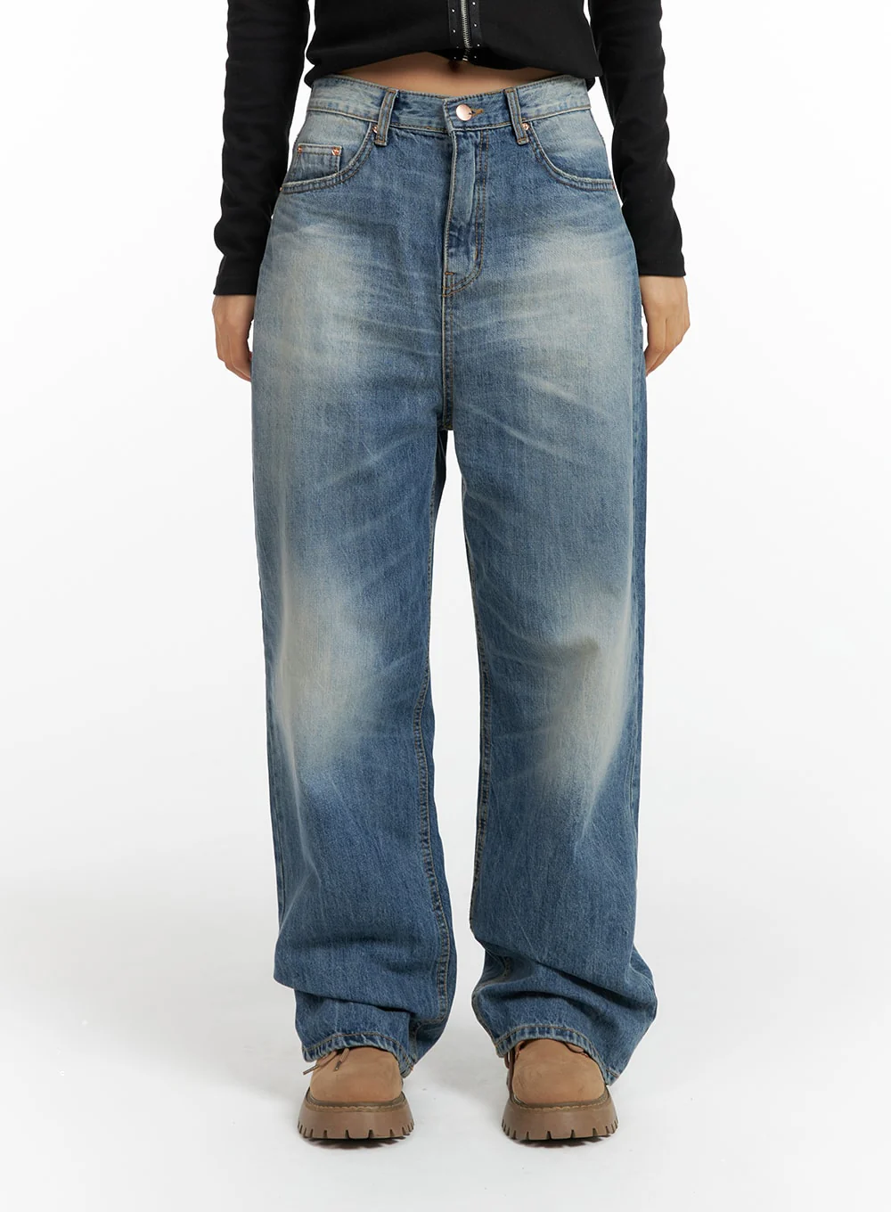 Wide Washed Denim Jeans CF419 - Image 5