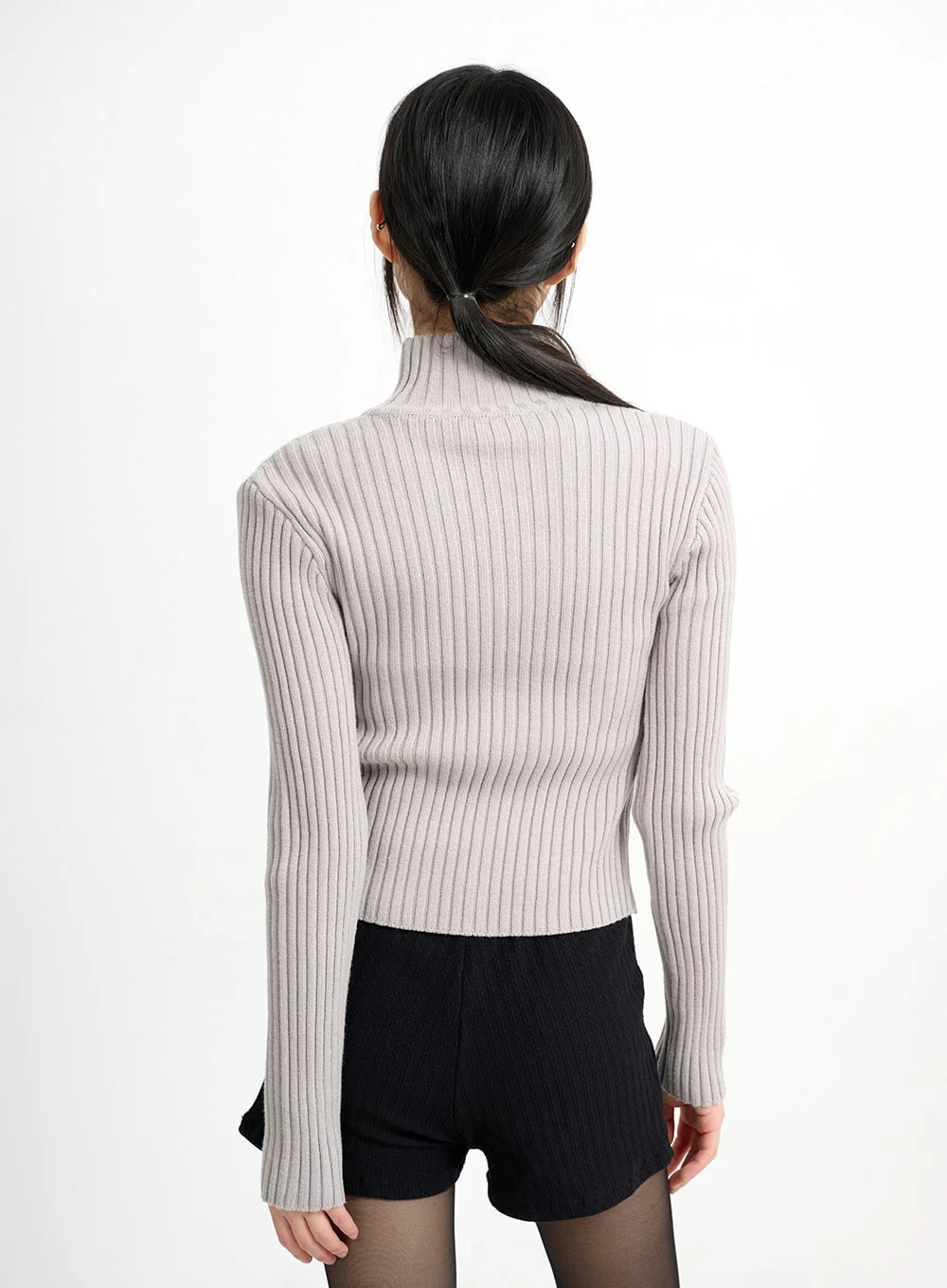 Wool-Blend Knit Zipper Long Sleeve Collared Top CM415 - Image 7
