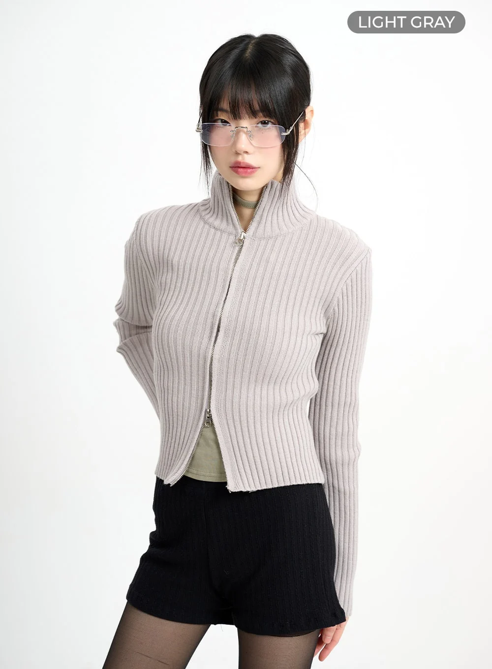 Wool-Blend Knit Zipper Long Sleeve Collared Top CM415 - Image 8