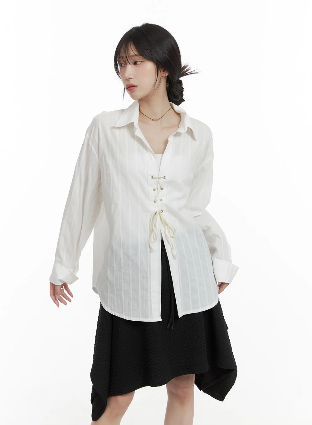 X Strap Striped Blouse CA408 - Image 3