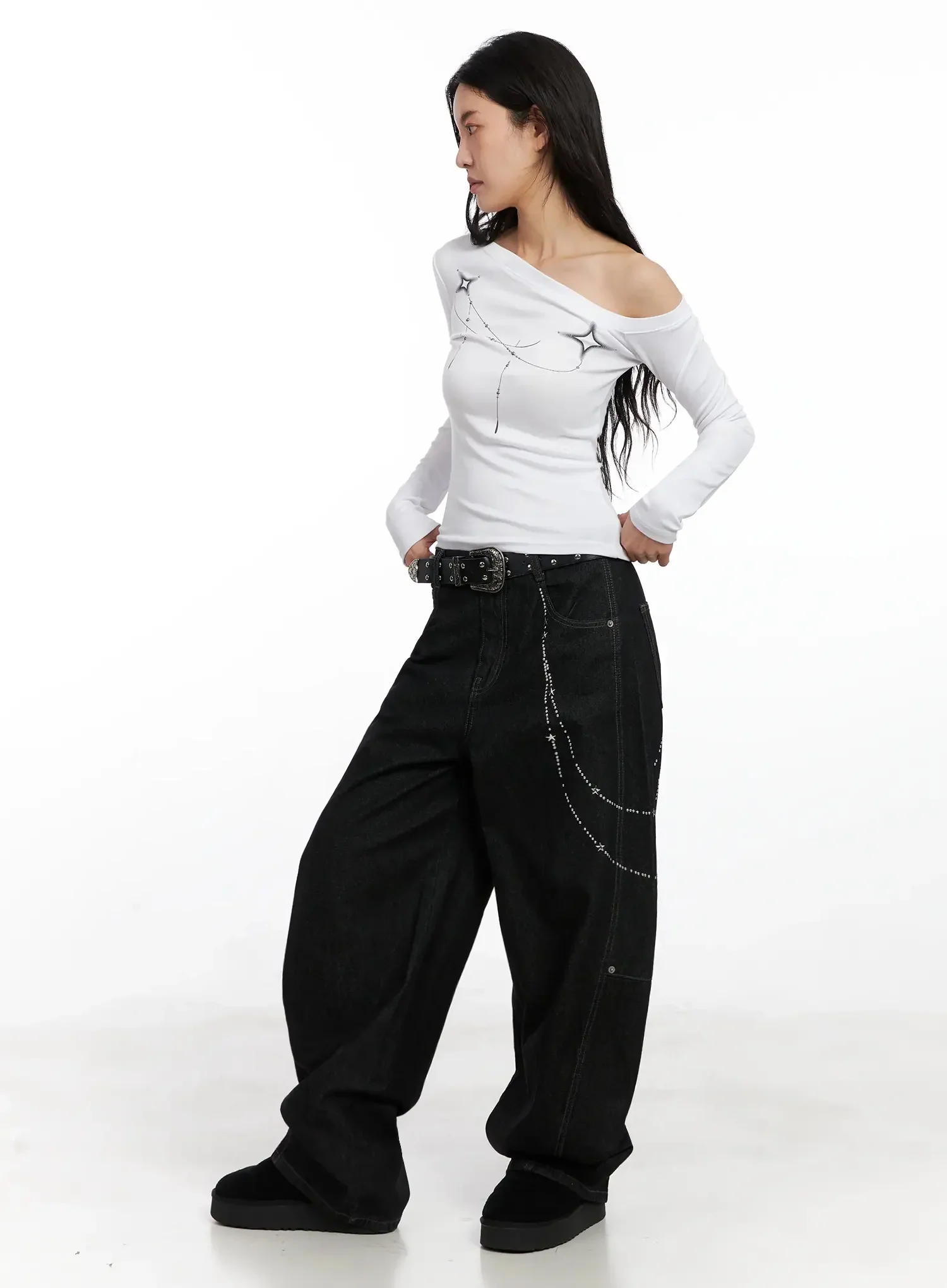 Zaria Embellished Wide Leg Jeans IN528 - Image 8