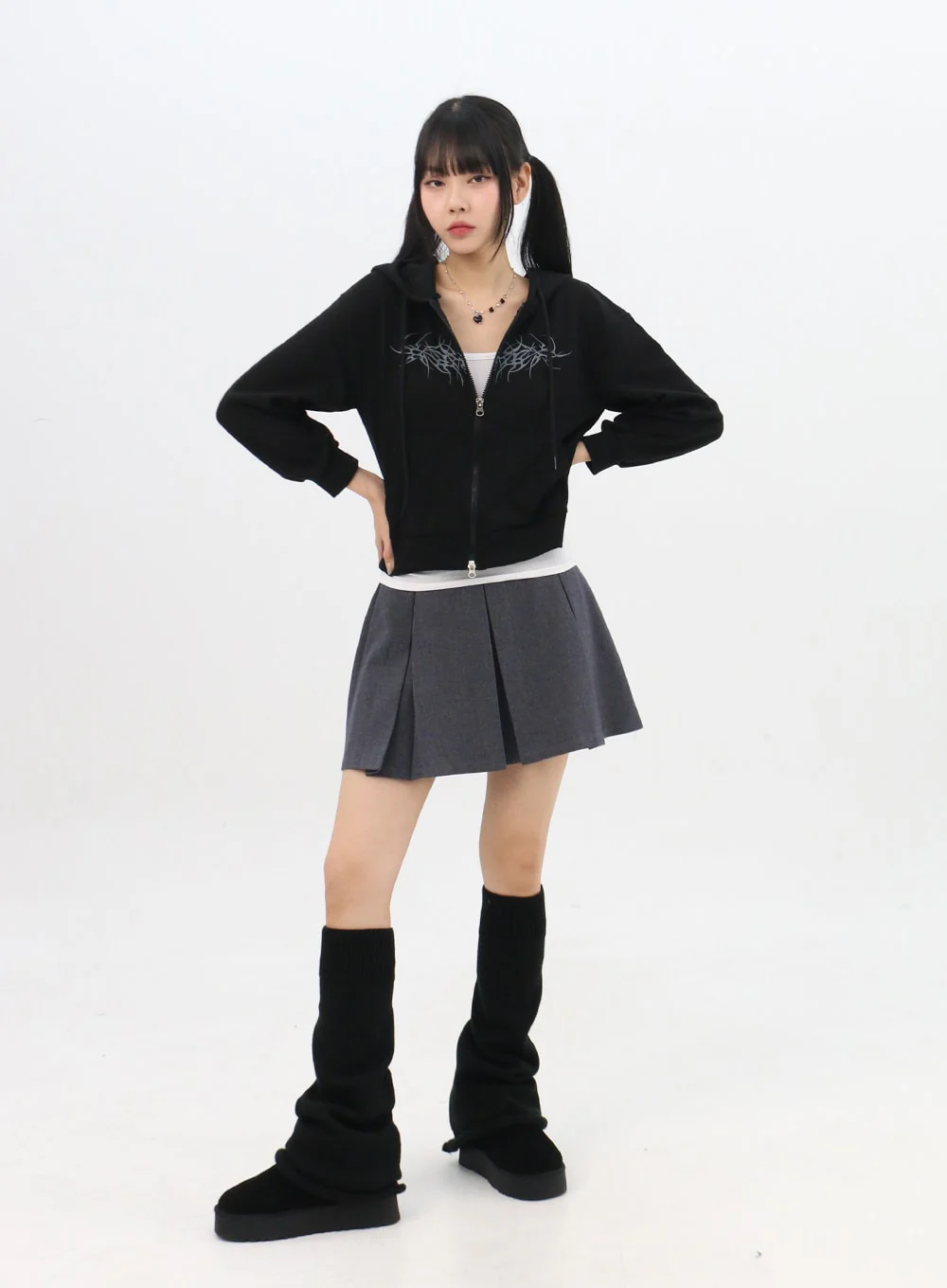 Zip-Up Graphic Crop Hoodie IN314 - Image 2