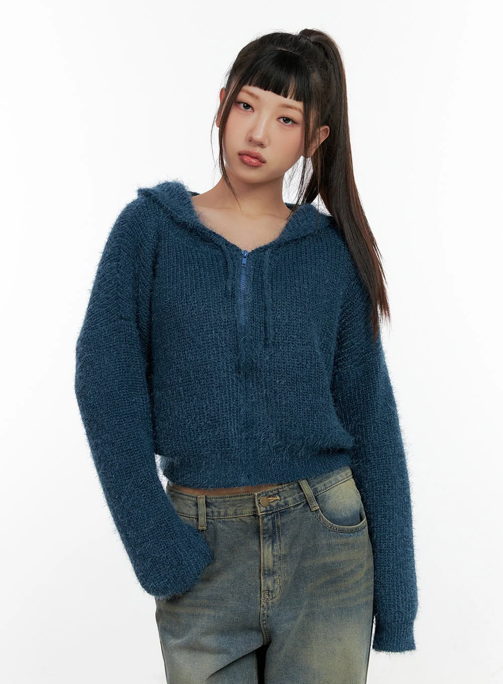 Zip-up Knit Hooded Cardigan CN401 - Image 3