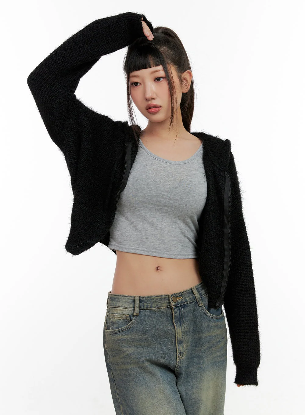 Zip-up Knit Hooded Cardigan CN401 - Image 7