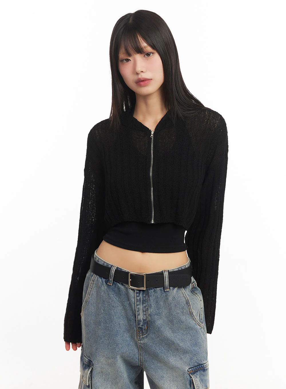 Zip-Up Sheer Hooded Cardigan IA528 - Image 15