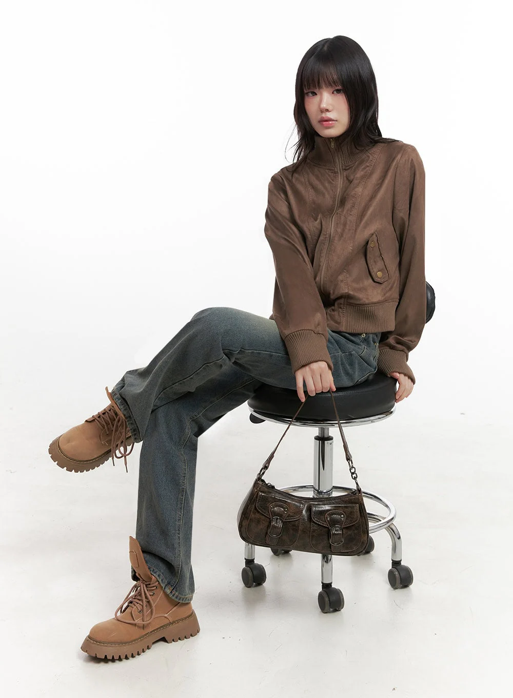 Zip-Up Suede Bomber Jacket ID402 - Image 11